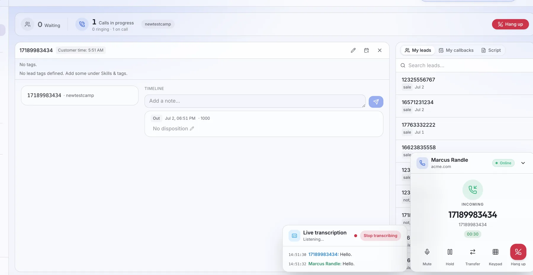 Clarion agent cockpit with live call transcription.